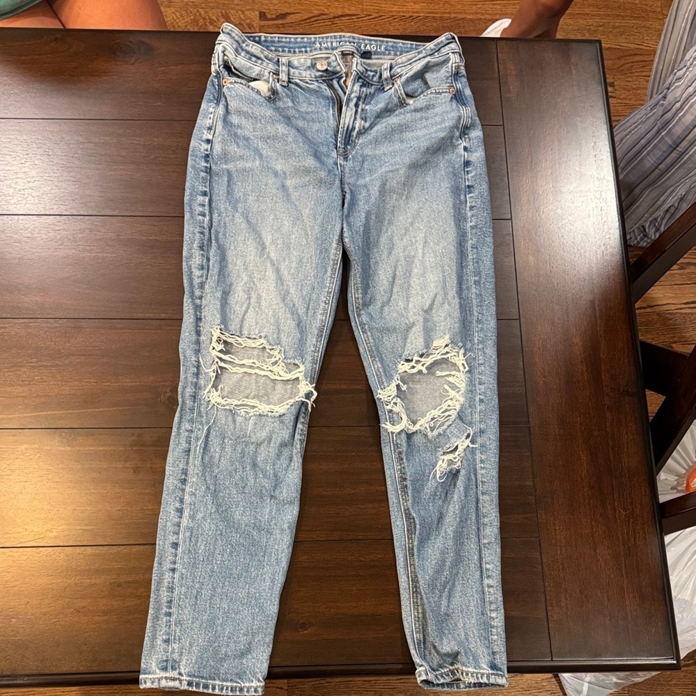 American Eagle Outfitters Distressed Blue Straight Leg Jeans